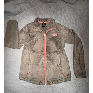 Women’s North Face Full Zip Jacket Green Gray Orange Accents Fuzzy Small Petite